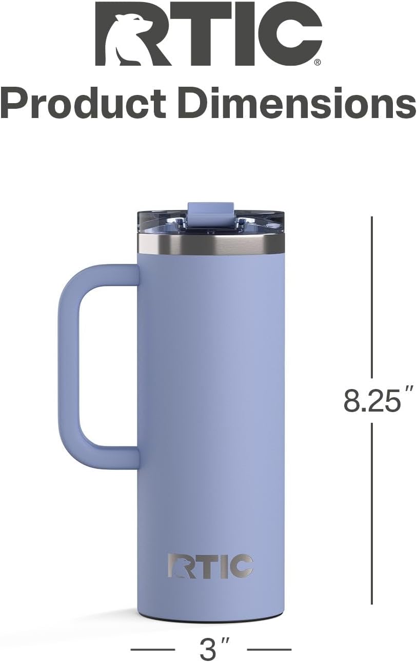 20oz Road Trip Travel Mug with Lid and Handle, Ceramic Lined, Beach | Stainless Steel Metal, Insulated Travel Cup for Hot and Cold Drinks, Coffee, Car, Camping and Travel