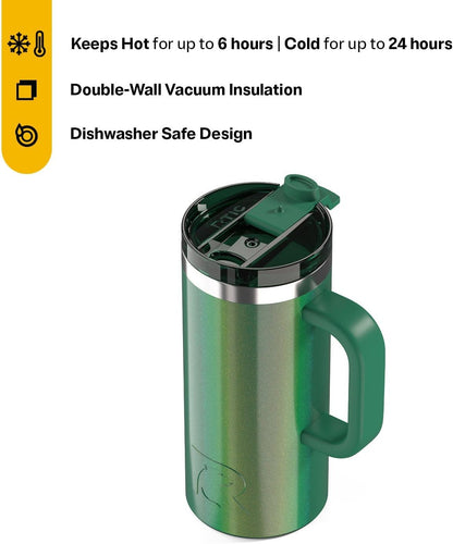 20oz Road Trip Travel Mug with Lid and Handle, Ceramic Lined, Beach | Stainless Steel Metal, Insulated Travel Cup for Hot and Cold Drinks, Coffee, Car, Camping and Travel