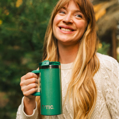 20oz Road Trip Travel Mug with Lid and Handle, Ceramic Lined, Beach | Stainless Steel Metal, Insulated Travel Cup for Hot and Cold Drinks, Coffee, Car, Camping and Travel