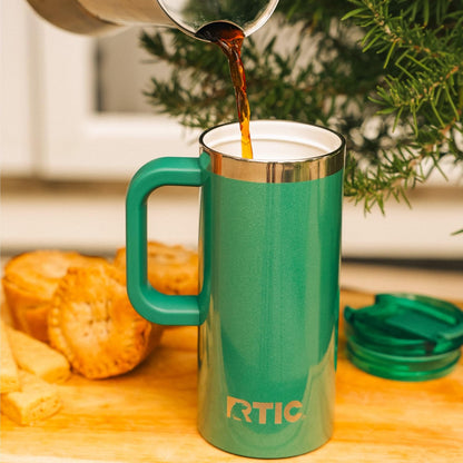 20oz Road Trip Travel Mug with Lid and Handle, Ceramic Lined, Beach | Stainless Steel Metal, Insulated Travel Cup for Hot and Cold Drinks, Coffee, Car, Camping and Travel