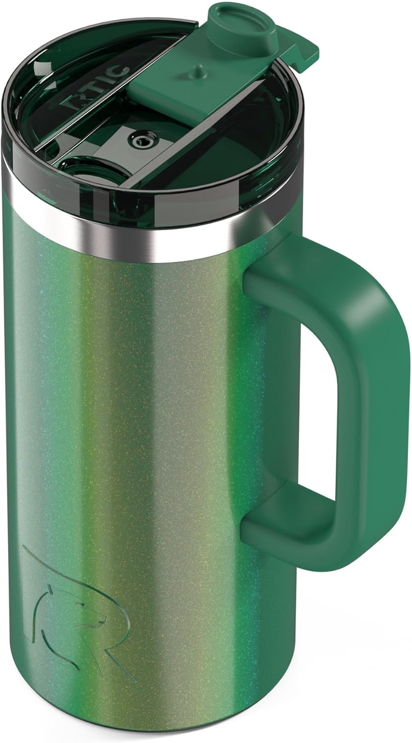 20oz Road Trip Travel Mug with Lid and Handle, Ceramic Lined, Beach | Stainless Steel Metal, Insulated Travel Cup for Hot and Cold Drinks, Coffee, Car, Camping and Travel