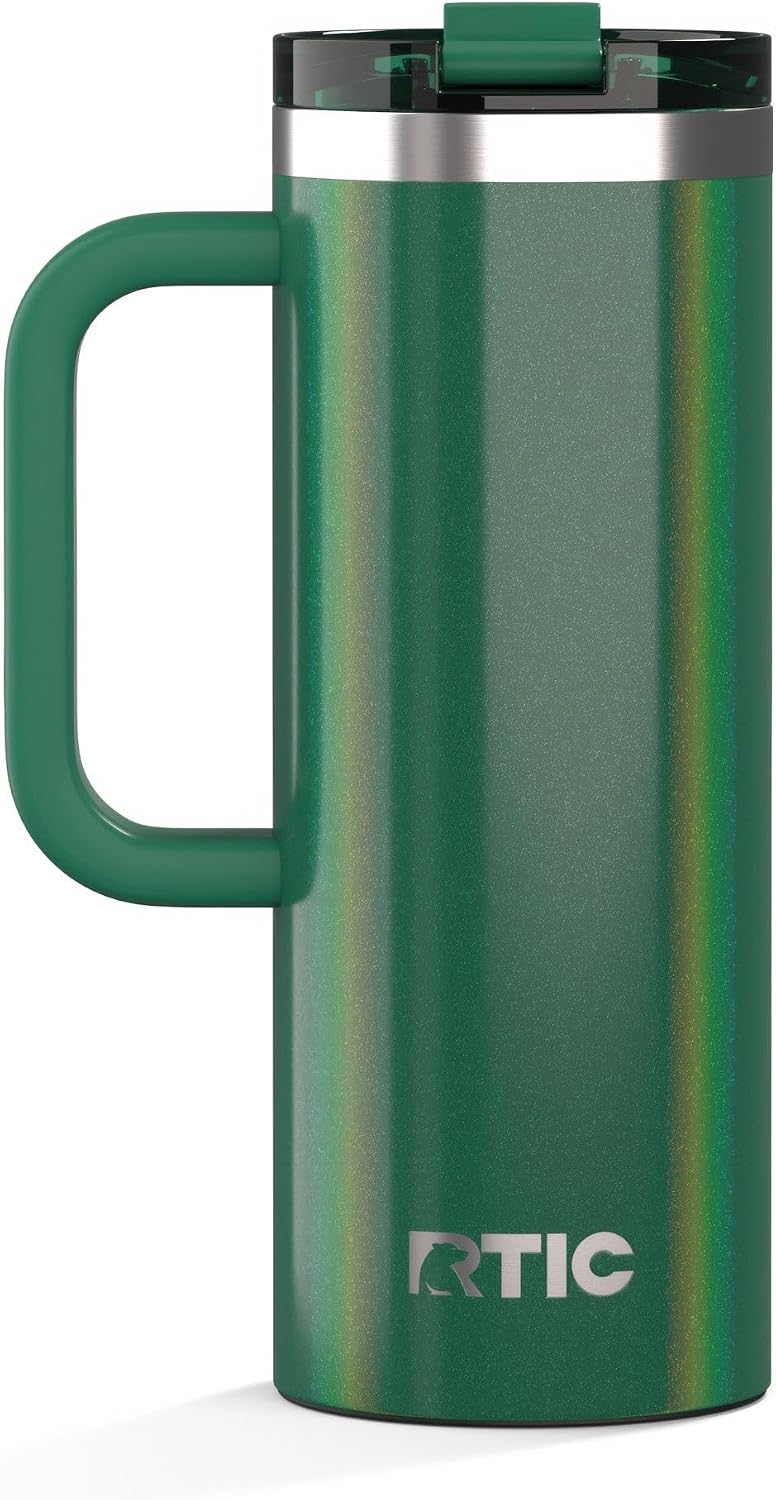 20oz Road Trip Travel Mug with Lid and Handle, Ceramic Lined, Beach | Stainless Steel Metal, Insulated Travel Cup for Hot and Cold Drinks, Coffee, Car, Camping and Travel