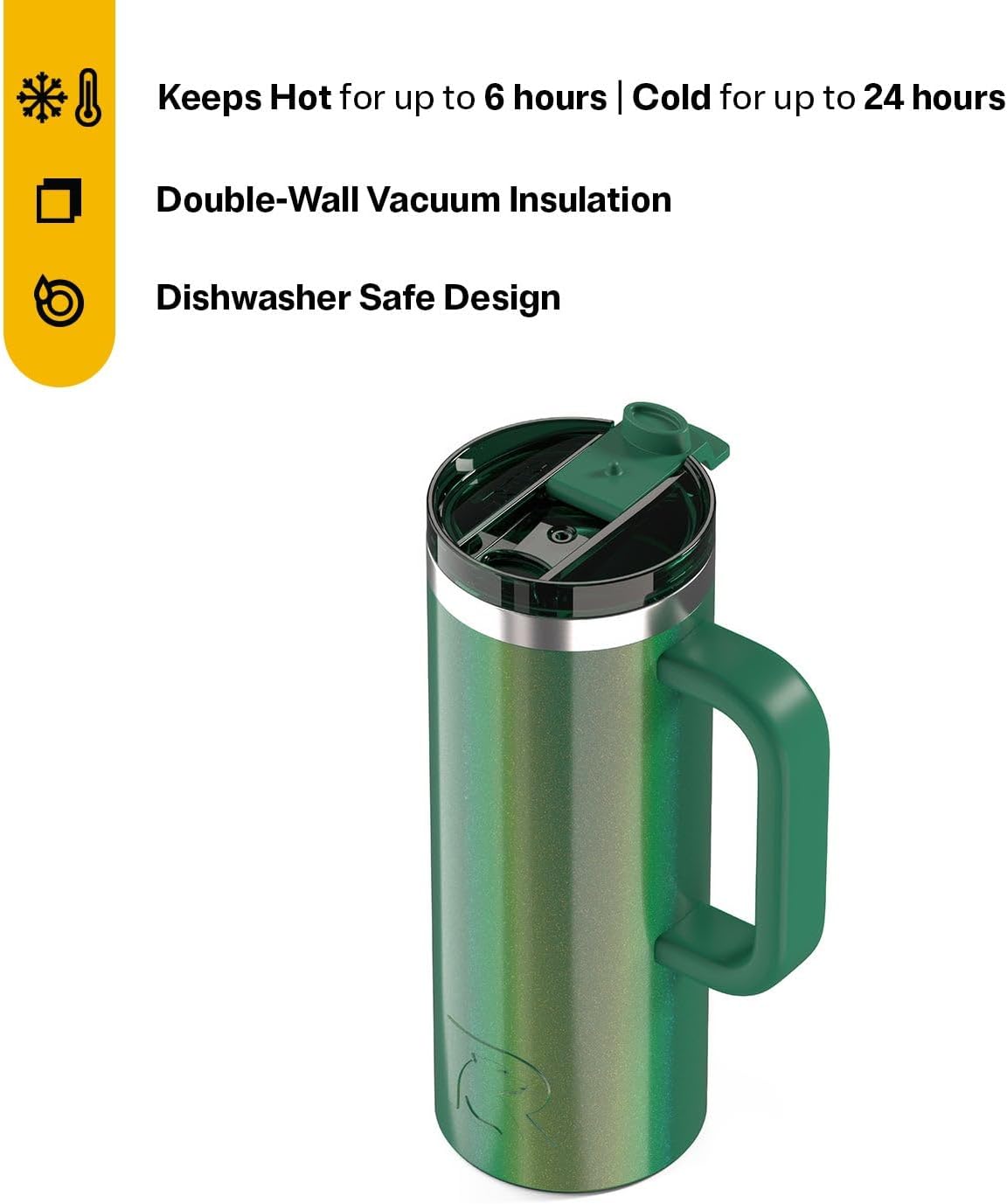 20oz Road Trip Travel Mug with Lid and Handle, Ceramic Lined, Beach | Stainless Steel Metal, Insulated Travel Cup for Hot and Cold Drinks, Coffee, Car, Camping and Travel