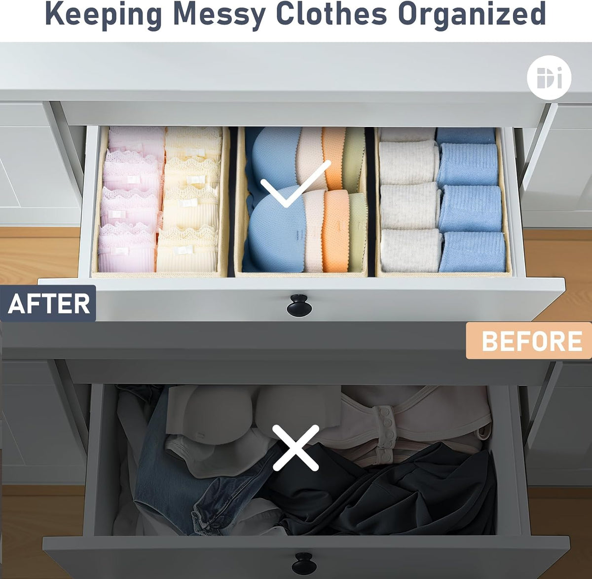 Drawer Organizer Clothes - Underwear Organizer Closet Organizers and Storage Box Dresser Organizer,Drawer Dividers for Baby Clothes,Bra,Socks, Belt, Tie, Set of 6,Pink