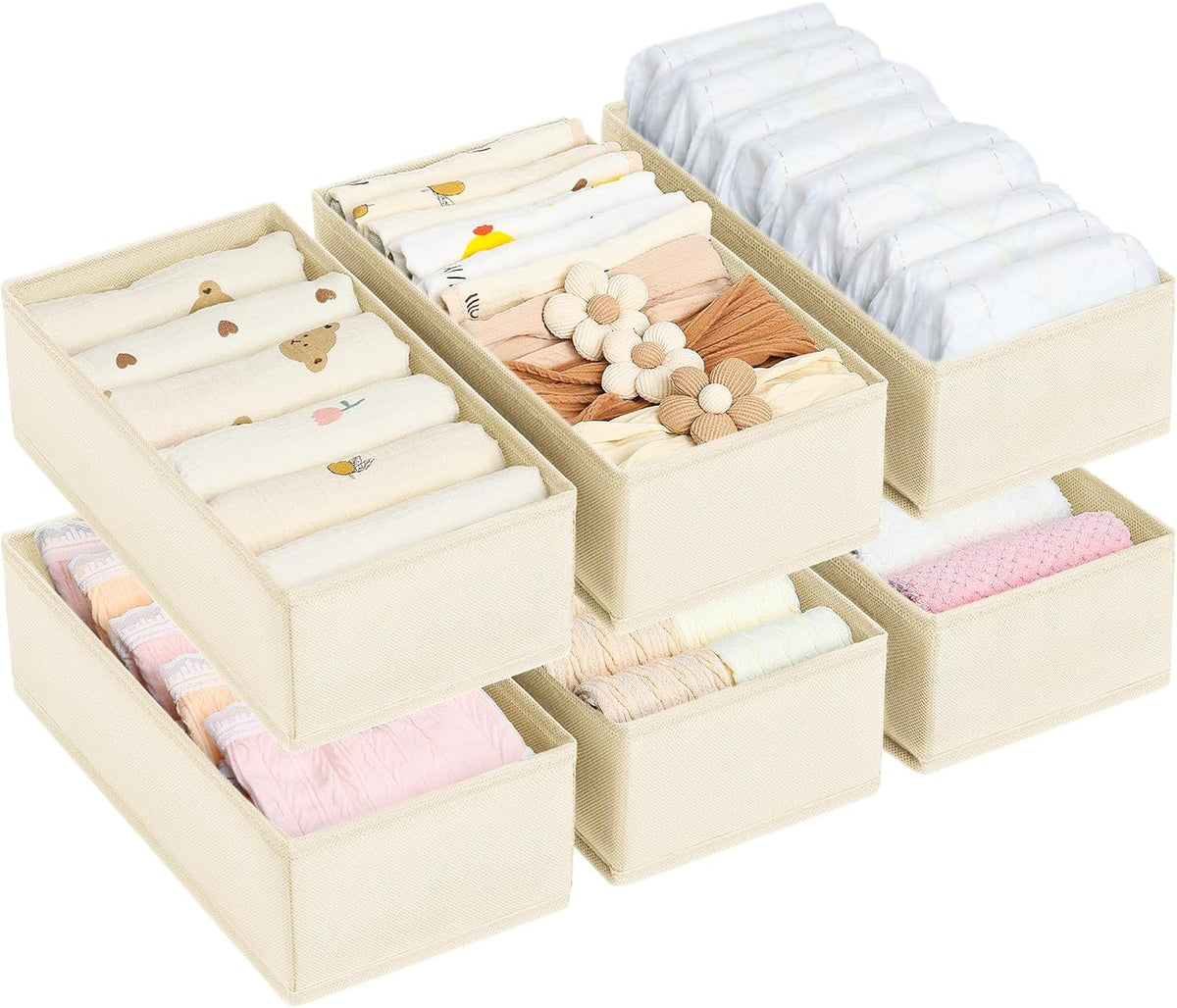 Drawer Organizer Clothes - Underwear Organizer Closet Organizers and Storage Box Dresser Organizer,Drawer Dividers for Baby Clothes,Bra,Socks, Belt, Tie, Set of 6,Pink