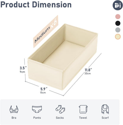 Drawer Organizer Clothes - Underwear Organizer Closet Organizers and Storage Box Dresser Organizer,Drawer Dividers for Baby Clothes,Bra,Socks, Belt, Tie, Set of 6,Pink