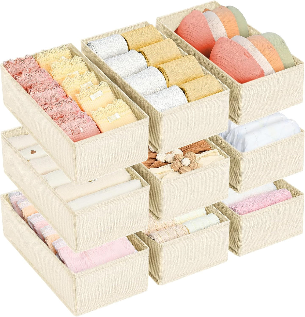 Drawer Organizer Clothes - Underwear Organizer Closet Organizers and Storage Box Dresser Organizer,Drawer Dividers for Baby Clothes,Bra,Socks, Belt, Tie, Set of 6,Pink