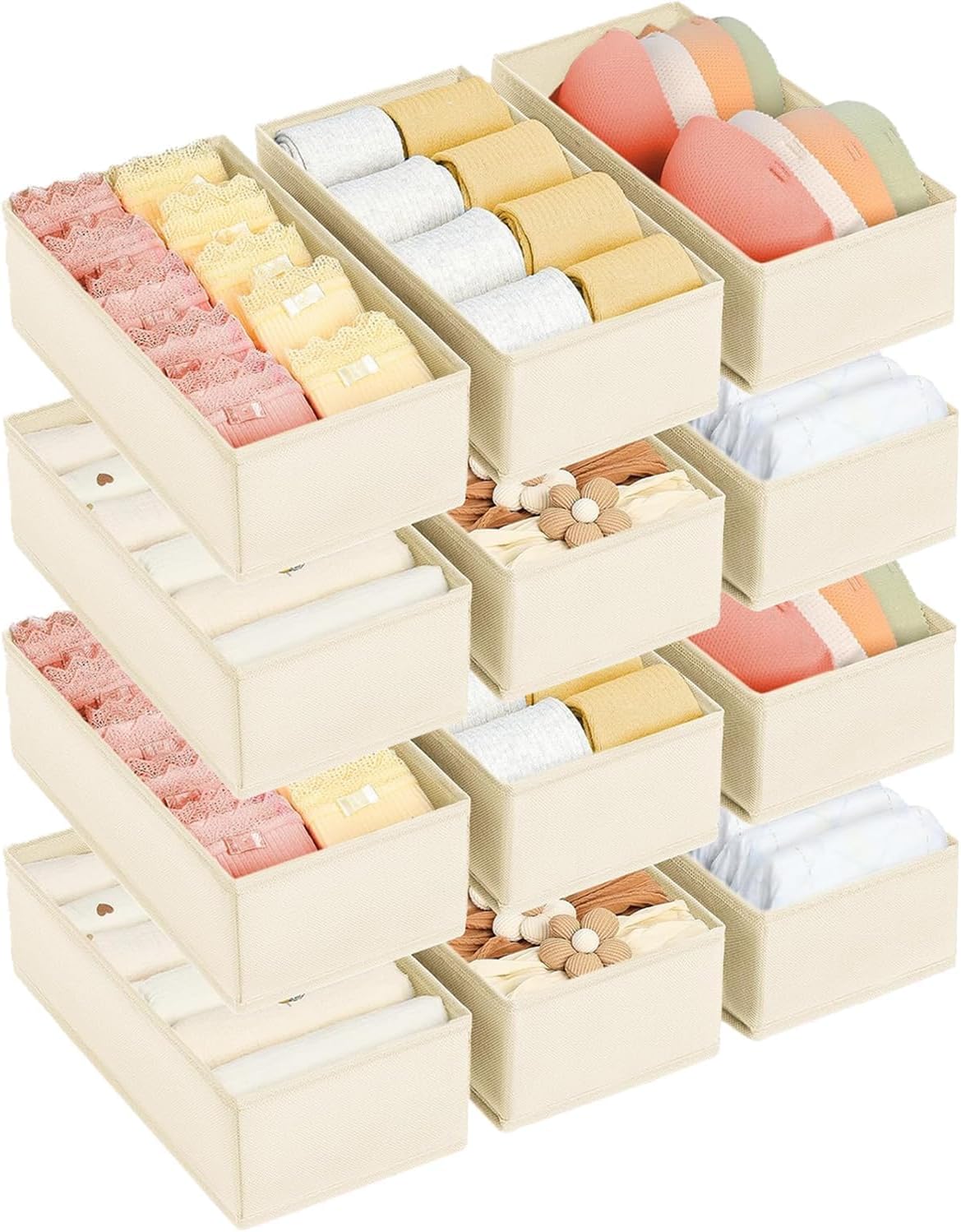 Drawer Organizer Clothes - Underwear Organizer Closet Organizers and Storage Box Dresser Organizer,Drawer Dividers for Baby Clothes,Bra,Socks, Belt, Tie, Set of 6,Pink