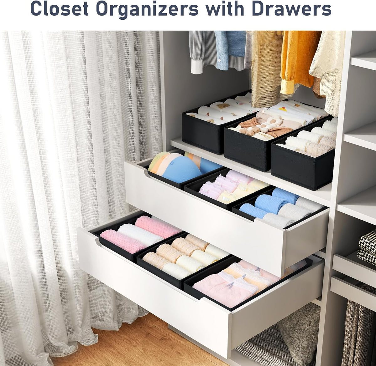 Drawer Organizer Clothes - Underwear Organizer Closet Organizers and Storage Box Dresser Organizer,Drawer Dividers for Baby Clothes,Bra,Socks, Belt, Tie, Set of 6,Pink