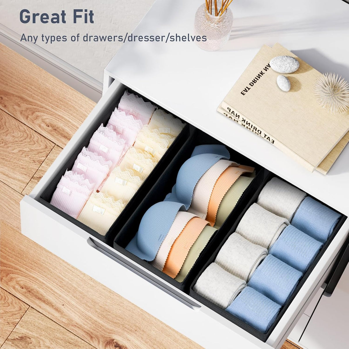 Drawer Organizer Clothes - Underwear Organizer Closet Organizers and Storage Box Dresser Organizer,Drawer Dividers for Baby Clothes,Bra,Socks, Belt, Tie, Set of 6,Pink