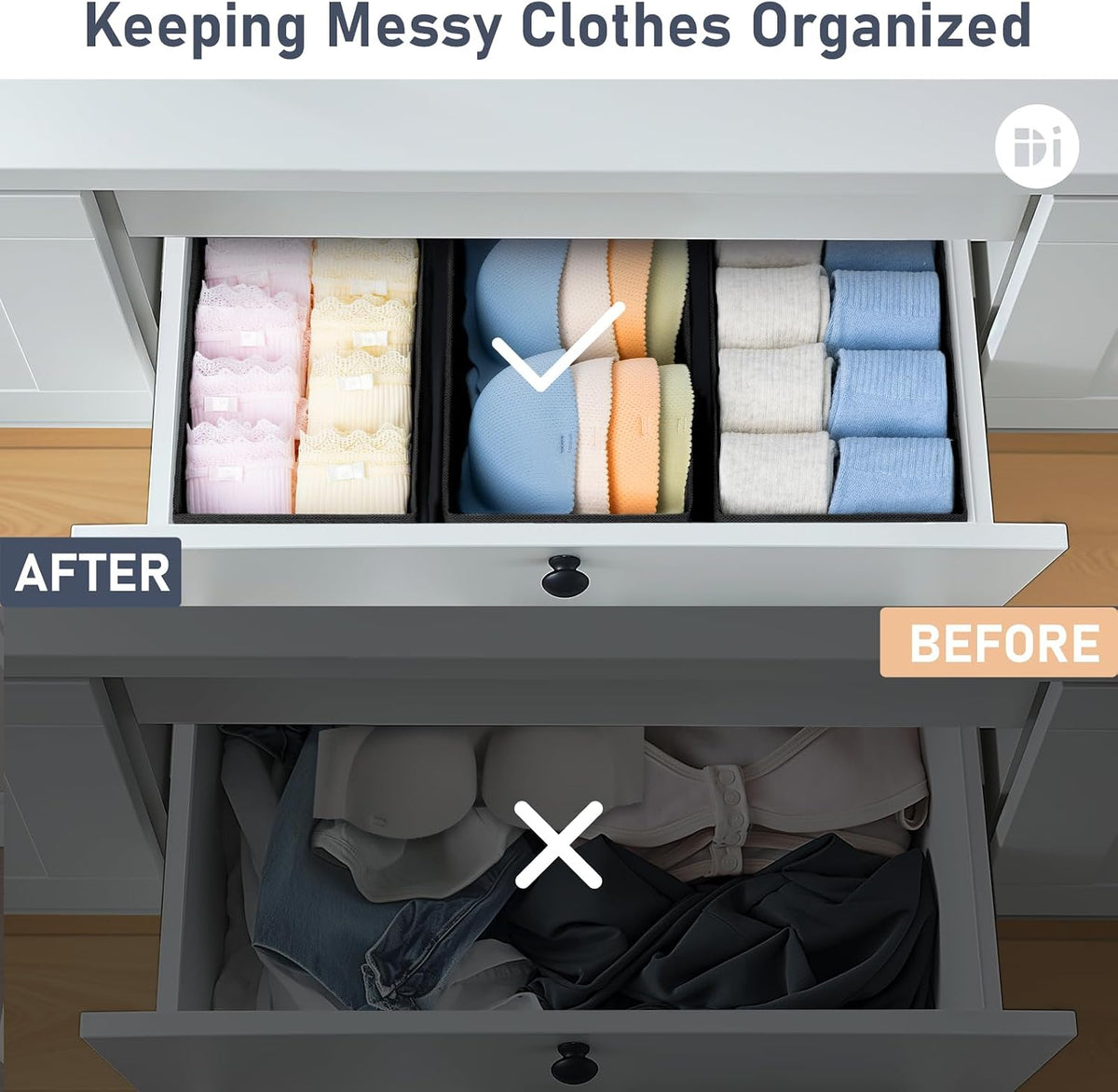 Drawer Organizer Clothes - Underwear Organizer Closet Organizers and Storage Box Dresser Organizer,Drawer Dividers for Baby Clothes,Bra,Socks, Belt, Tie, Set of 6,Pink