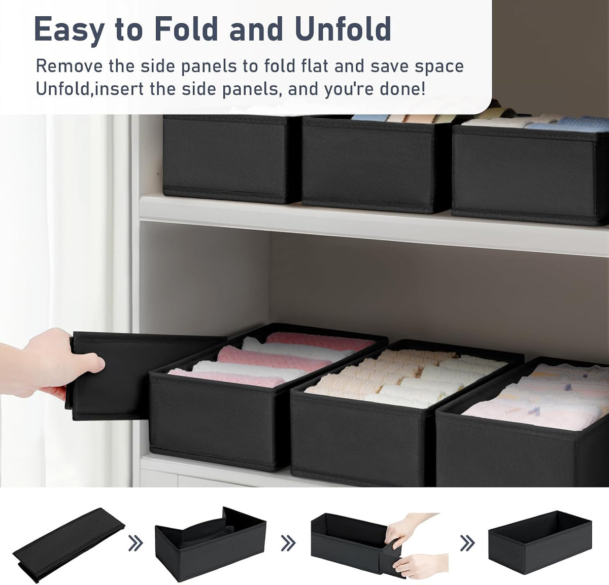 Drawer Organizer Clothes - Underwear Organizer Closet Organizers and Storage Box Dresser Organizer,Drawer Dividers for Baby Clothes,Bra,Socks, Belt, Tie, Set of 6,Pink