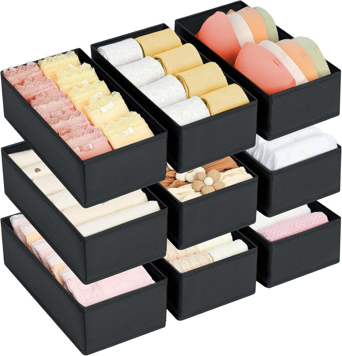 Drawer Organizer Clothes - Underwear Organizer Closet Organizers and Storage Box Dresser Organizer,Drawer Dividers for Baby Clothes,Bra,Socks, Belt, Tie, Set of 6,Pink