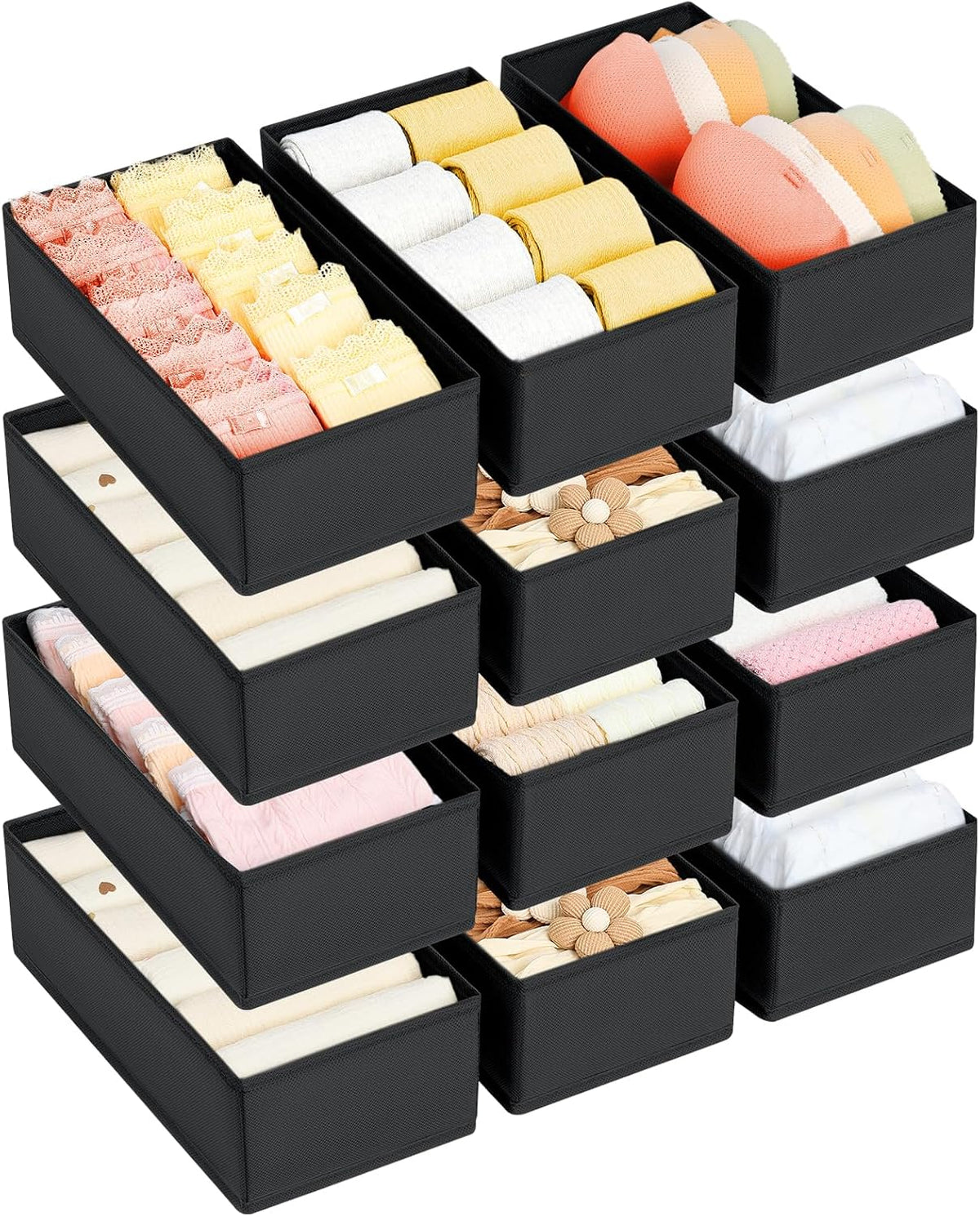 Drawer Organizer Clothes - Underwear Organizer Closet Organizers and Storage Box Dresser Organizer,Drawer Dividers for Baby Clothes,Bra,Socks, Belt, Tie, Set of 6,Pink