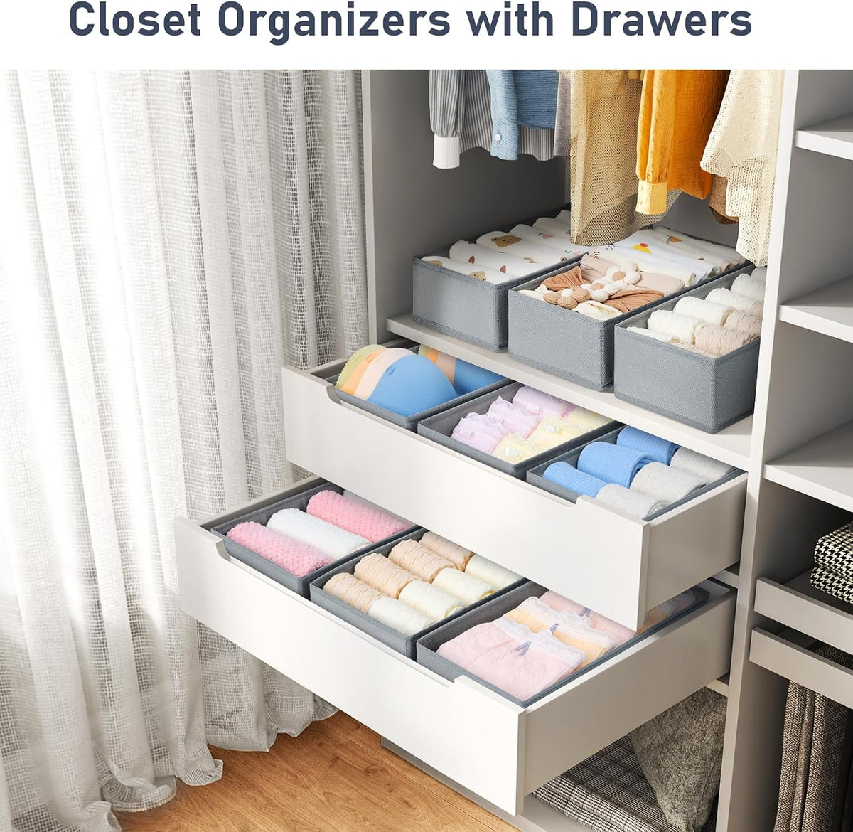Drawer Organizer Clothes - Underwear Organizer Closet Organizers and Storage Box Dresser Organizer,Drawer Dividers for Baby Clothes,Bra,Socks, Belt, Tie, Set of 6,Pink