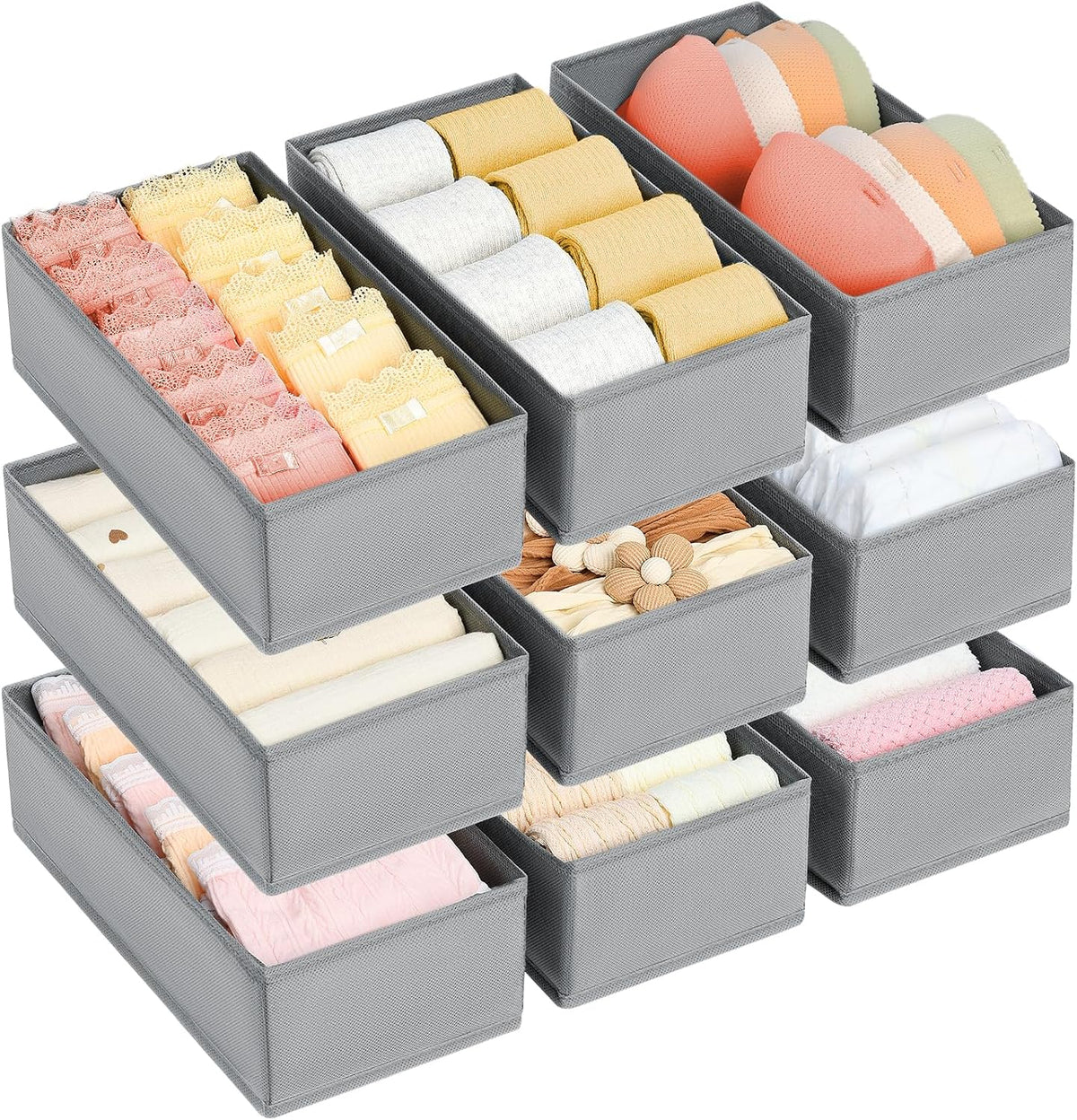 Drawer Organizer Clothes - Underwear Organizer Closet Organizers and Storage Box Dresser Organizer,Drawer Dividers for Baby Clothes,Bra,Socks, Belt, Tie, Set of 6,Pink