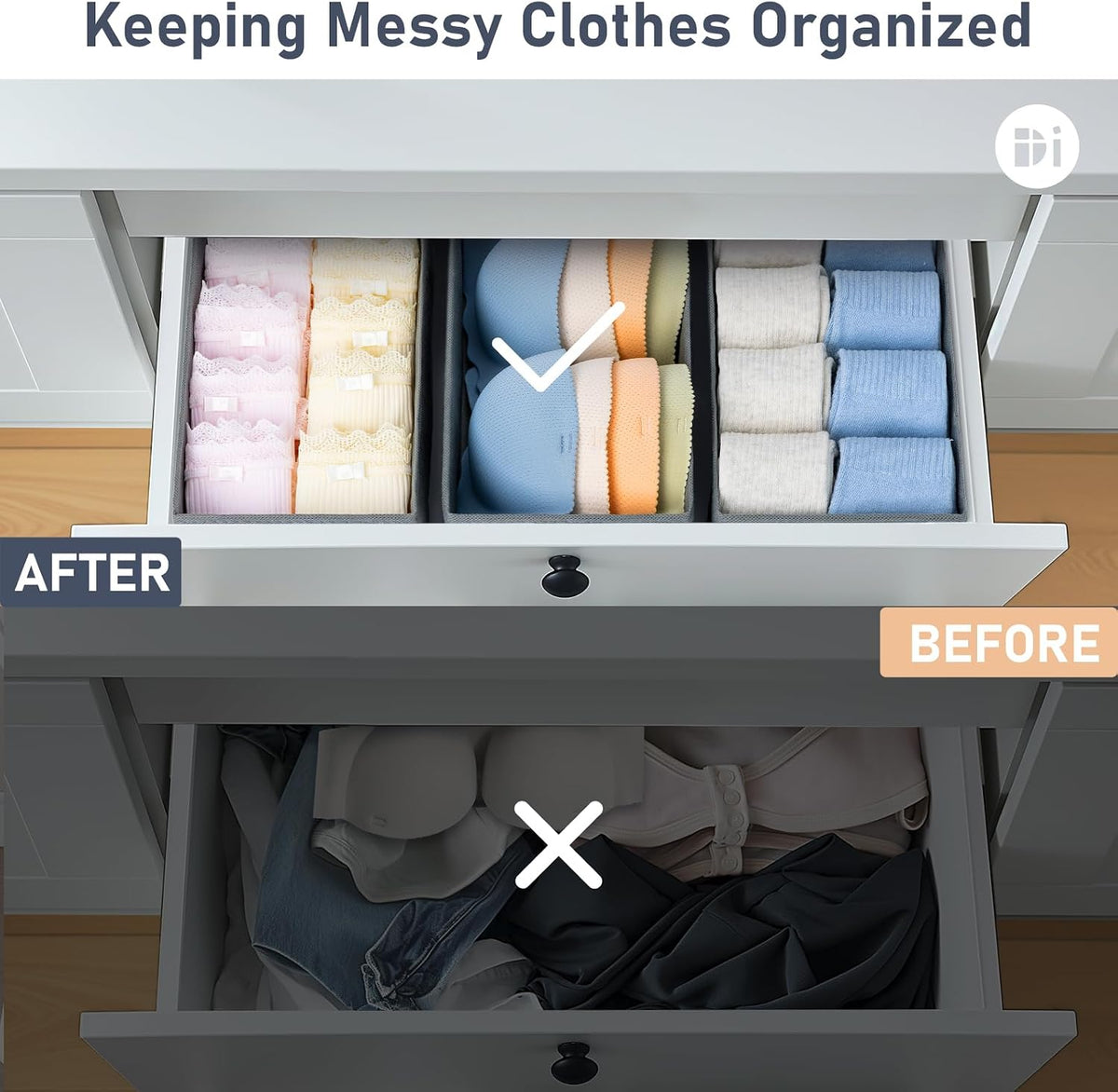 Drawer Organizer Clothes - Underwear Organizer Closet Organizers and Storage Box Dresser Organizer,Drawer Dividers for Baby Clothes,Bra,Socks, Belt, Tie, Set of 6,Pink