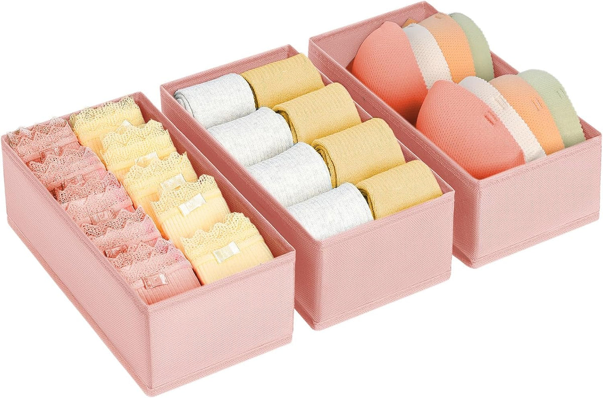 Drawer Organizer Clothes - Underwear Organizer Closet Organizers and Storage Box Dresser Organizer,Drawer Dividers for Baby Clothes,Bra,Socks, Belt, Tie, Set of 6,Pink
