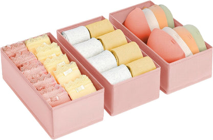 Drawer Organizer Clothes - Underwear Organizer Closet Organizers and Storage Box Dresser Organizer,Drawer Dividers for Baby Clothes,Bra,Socks, Belt, Tie, Set of 6,Pink