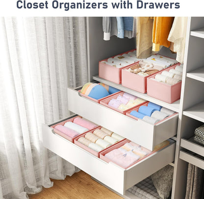 Drawer Organizer Clothes - Underwear Organizer Closet Organizers and Storage Box Dresser Organizer,Drawer Dividers for Baby Clothes,Bra,Socks, Belt, Tie, Set of 6,Pink