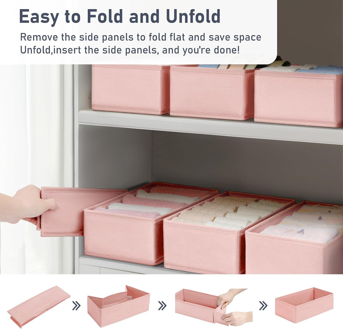 Drawer Organizer Clothes - Underwear Organizer Closet Organizers and Storage Box Dresser Organizer,Drawer Dividers for Baby Clothes,Bra,Socks, Belt, Tie, Set of 6,Pink