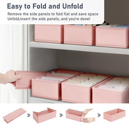 Drawer Organizer Clothes - Underwear Organizer Closet Organizers and Storage Box Dresser Organizer,Drawer Dividers for Baby Clothes,Bra,Socks, Belt, Tie, Set of 6,Pink