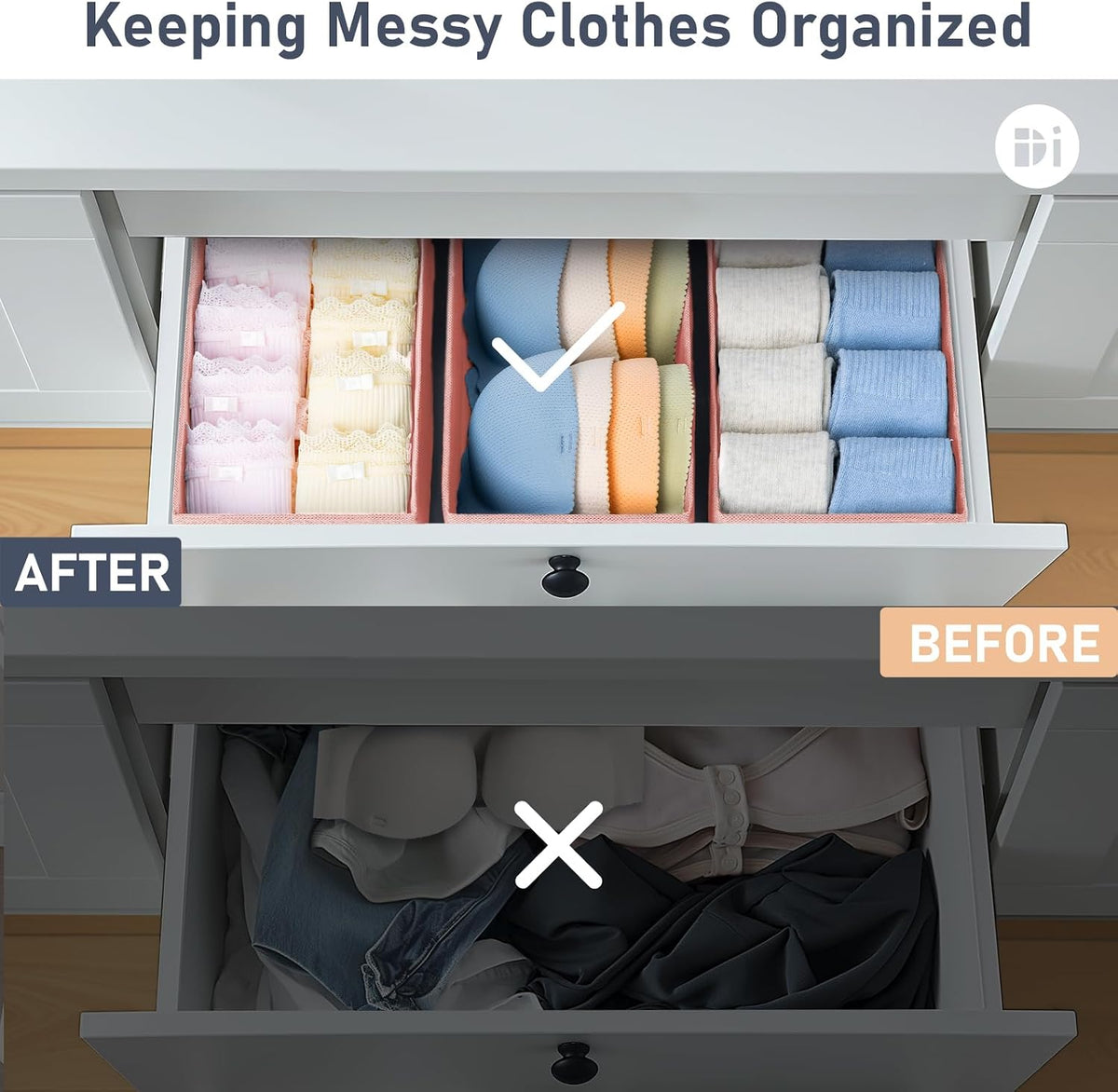 Drawer Organizer Clothes - Underwear Organizer Closet Organizers and Storage Box Dresser Organizer,Drawer Dividers for Baby Clothes,Bra,Socks, Belt, Tie, Set of 6,Pink