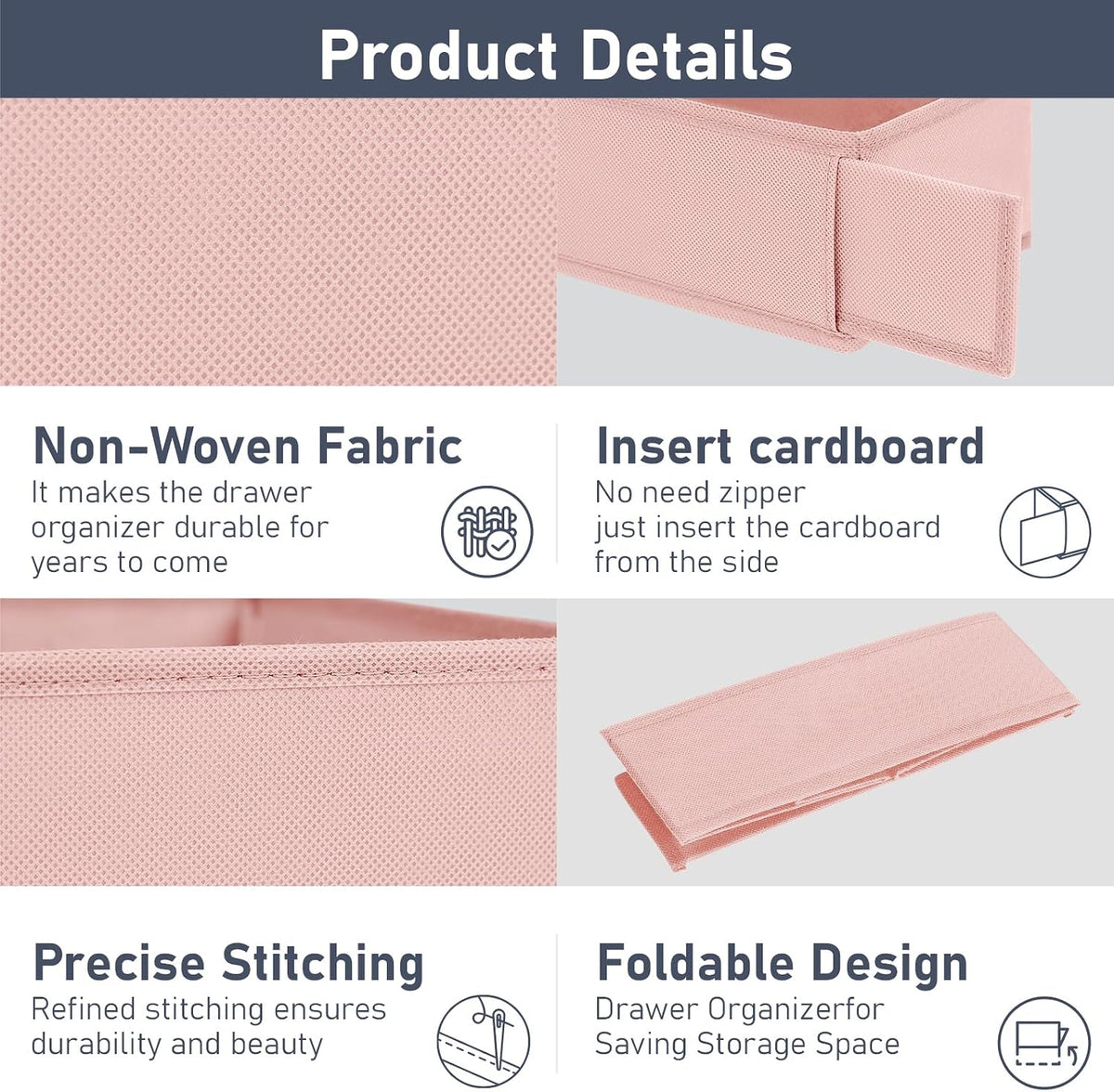 Drawer Organizer Clothes - Underwear Organizer Closet Organizers and Storage Box Dresser Organizer,Drawer Dividers for Baby Clothes,Bra,Socks, Belt, Tie, Set of 6,Pink
