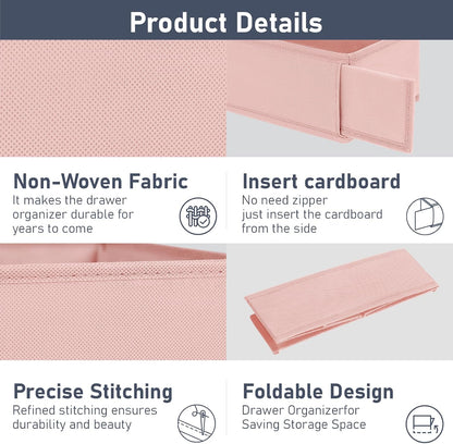Drawer Organizer Clothes - Underwear Organizer Closet Organizers and Storage Box Dresser Organizer,Drawer Dividers for Baby Clothes,Bra,Socks, Belt, Tie, Set of 6,Pink
