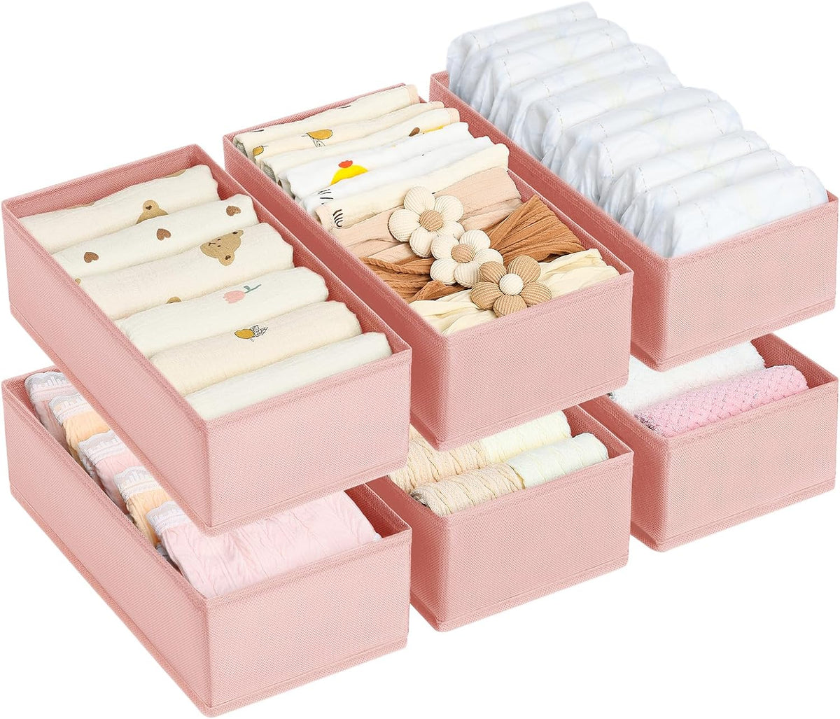Drawer Organizer Clothes - Underwear Organizer Closet Organizers and Storage Box Dresser Organizer,Drawer Dividers for Baby Clothes,Bra,Socks, Belt, Tie, Set of 6,Pink