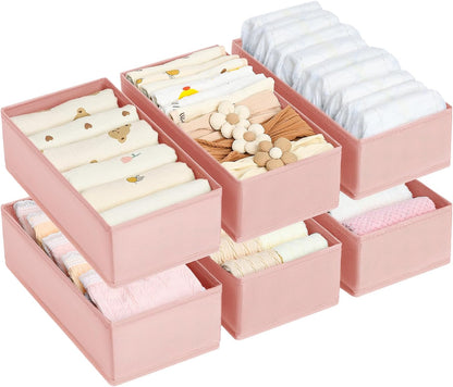 Drawer Organizer Clothes - Underwear Organizer Closet Organizers and Storage Box Dresser Organizer,Drawer Dividers for Baby Clothes,Bra,Socks, Belt, Tie, Set of 6,Pink