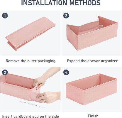 Drawer Organizer Clothes - Underwear Organizer Closet Organizers and Storage Box Dresser Organizer,Drawer Dividers for Baby Clothes,Bra,Socks, Belt, Tie, Set of 6,Pink