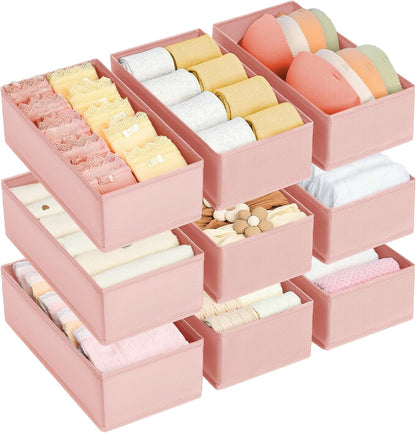 Drawer Organizer Clothes - Underwear Organizer Closet Organizers and Storage Box Dresser Organizer,Drawer Dividers for Baby Clothes,Bra,Socks, Belt, Tie, Set of 6,Pink