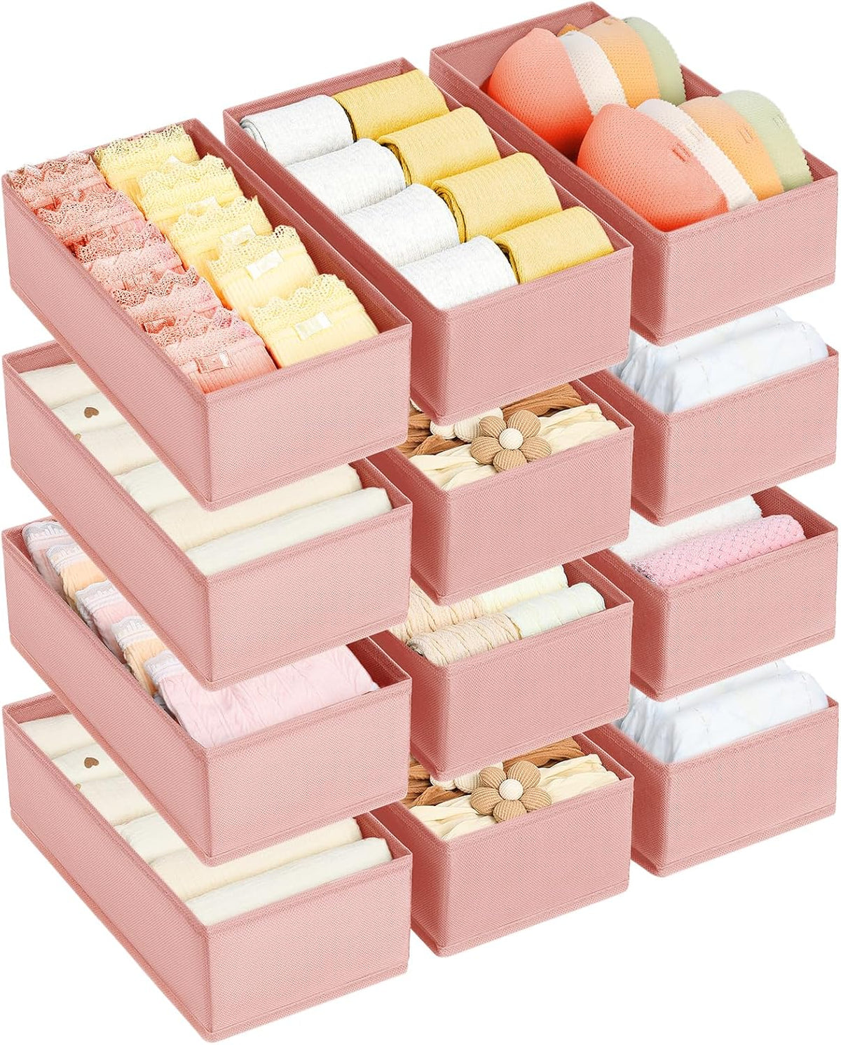 Drawer Organizer Clothes - Underwear Organizer Closet Organizers and Storage Box Dresser Organizer,Drawer Dividers for Baby Clothes,Bra,Socks, Belt, Tie, Set of 6,Pink