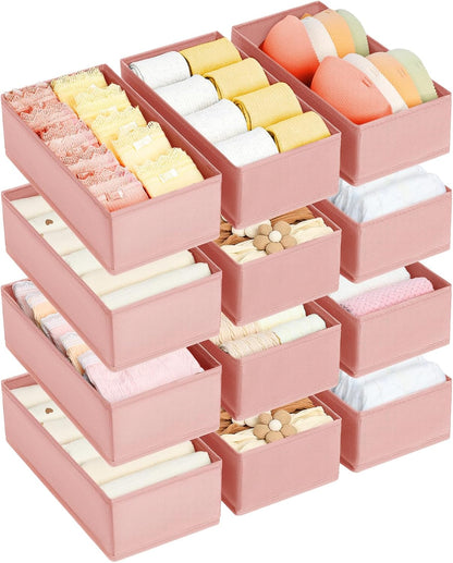 Drawer Organizer Clothes - Underwear Organizer Closet Organizers and Storage Box Dresser Organizer,Drawer Dividers for Baby Clothes,Bra,Socks, Belt, Tie, Set of 6,Pink