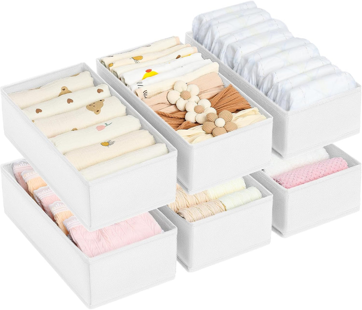 Drawer Organizer Clothes - Underwear Organizer Closet Organizers and Storage Box Dresser Organizer,Drawer Dividers for Baby Clothes,Bra,Socks, Belt, Tie, Set of 6,Pink
