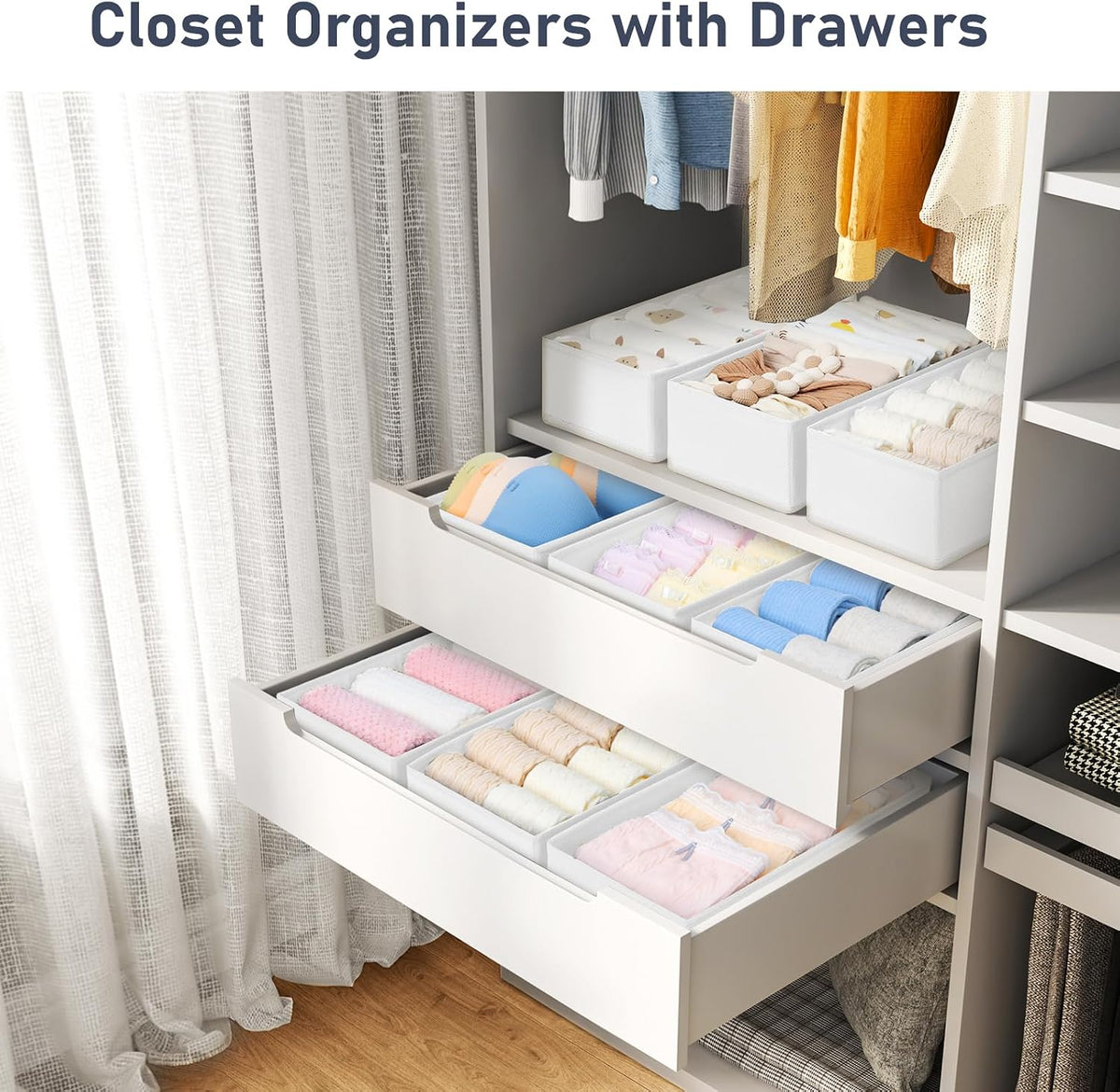 Drawer Organizer Clothes - Underwear Organizer Closet Organizers and Storage Box Dresser Organizer,Drawer Dividers for Baby Clothes,Bra,Socks, Belt, Tie, Set of 6,Pink