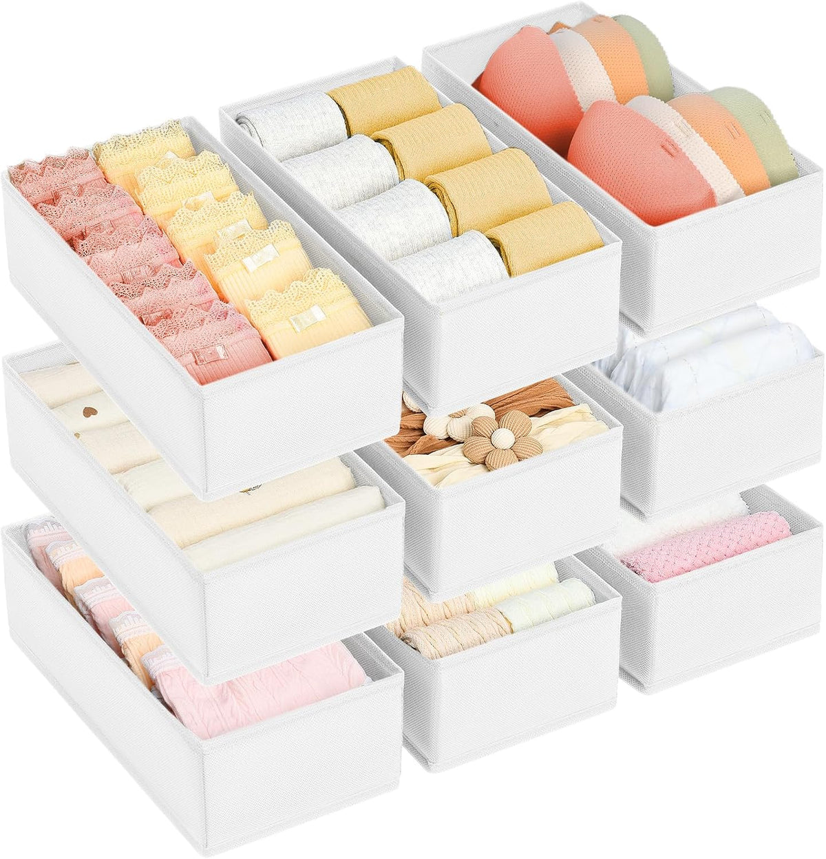 Drawer Organizer Clothes - Underwear Organizer Closet Organizers and Storage Box Dresser Organizer,Drawer Dividers for Baby Clothes,Bra,Socks, Belt, Tie, Set of 6,Pink