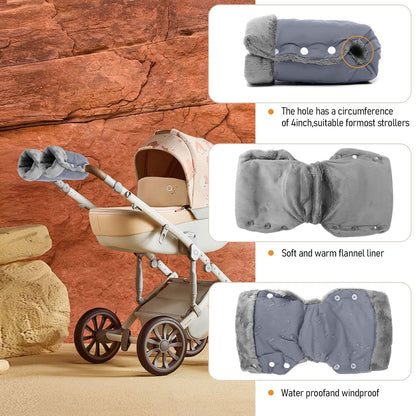 Baby Stroller Hand Muff Gloves, Thick Waterproof Gloves, 1 Pair, Grey