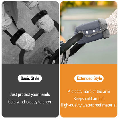 Baby Stroller Hand Muff Gloves, Thick Waterproof Gloves, 1 Pair, Grey