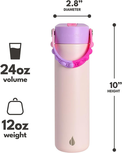 Insulated Water Bottle for Teen Boys & Girls, Stainless Steel Water Bottle with Straw & Pop-It Handle, Leak-Proof Water Bottles for School, Travelling and Sport - Light Patterns - 24oz