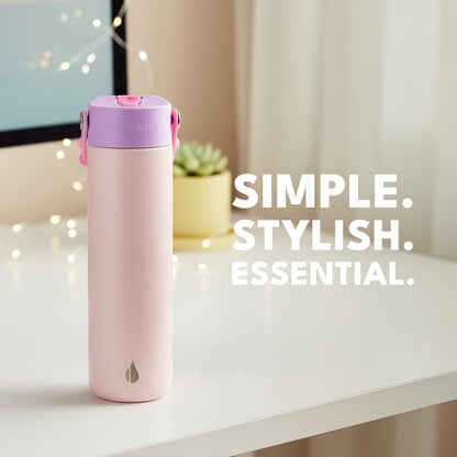 Insulated Water Bottle for Teen Boys & Girls, Stainless Steel Water Bottle with Straw & Pop-It Handle, Leak-Proof Water Bottles for School, Travelling and Sport - Light Patterns - 24oz