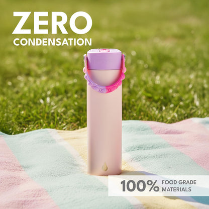 Insulated Water Bottle for Teen Boys & Girls, Stainless Steel Water Bottle with Straw & Pop-It Handle, Leak-Proof Water Bottles for School, Travelling and Sport - Light Patterns - 24oz