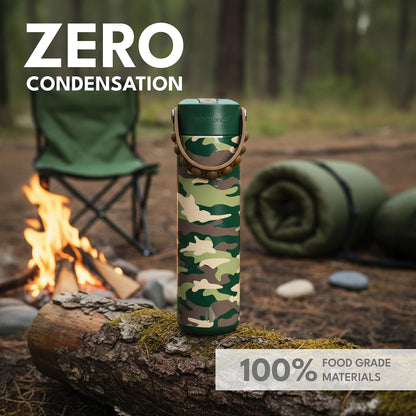 Insulated Water Bottle for Teen Boys & Girls, Stainless Steel Water Bottle with Straw & Pop-It Handle, Leak-Proof Water Bottles for School, Travelling and Sport - Light Patterns - 24oz