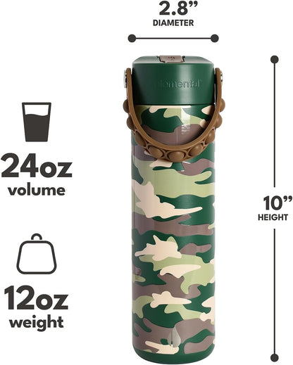 Insulated Water Bottle for Teen Boys & Girls, Stainless Steel Water Bottle with Straw & Pop-It Handle, Leak-Proof Water Bottles for School, Travelling and Sport - Light Patterns - 24oz