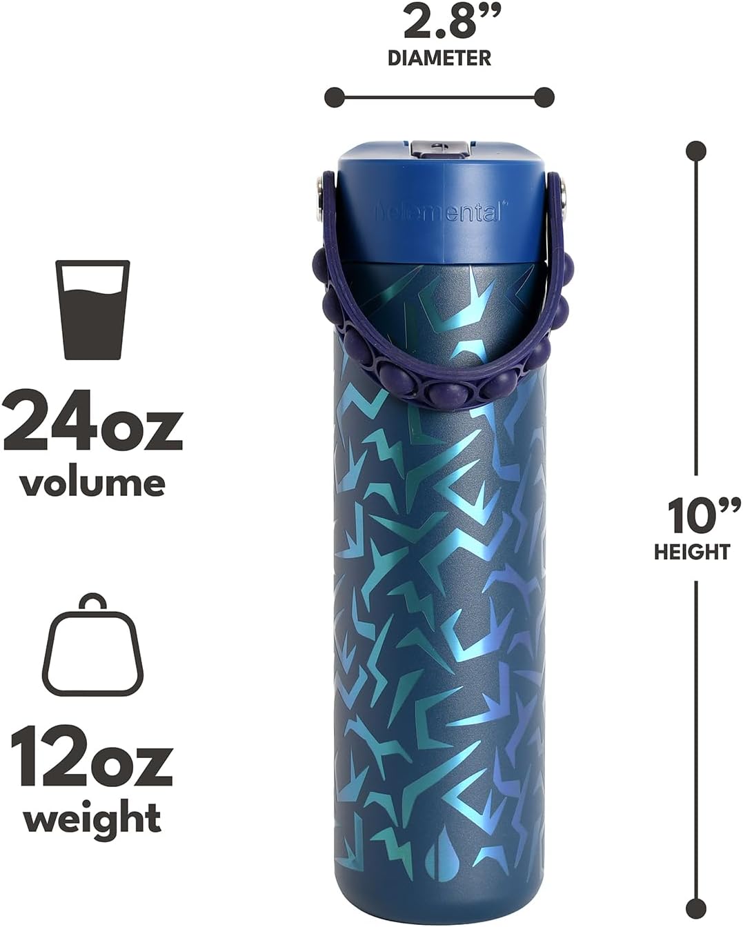 Insulated Water Bottle for Teen Boys & Girls, Stainless Steel Water Bottle with Straw & Pop-It Handle, Leak-Proof Water Bottles for School, Travelling and Sport - Light Patterns - 24oz