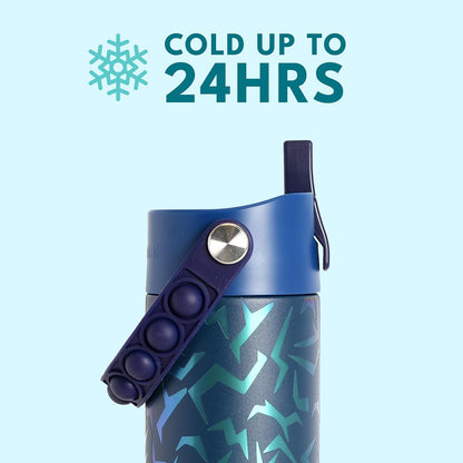 Insulated Water Bottle for Teen Boys & Girls, Stainless Steel Water Bottle with Straw & Pop-It Handle, Leak-Proof Water Bottles for School, Travelling and Sport - Light Patterns - 24oz