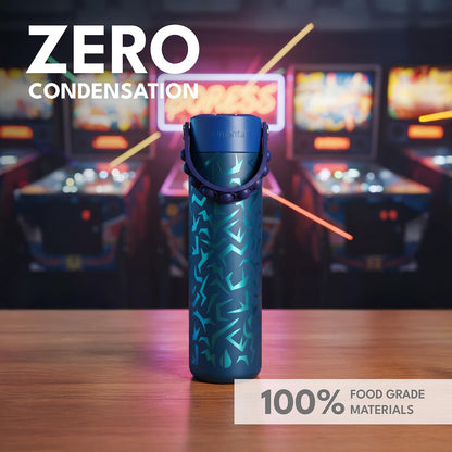 Insulated Water Bottle for Teen Boys & Girls, Stainless Steel Water Bottle with Straw & Pop-It Handle, Leak-Proof Water Bottles for School, Travelling and Sport - Light Patterns - 24oz