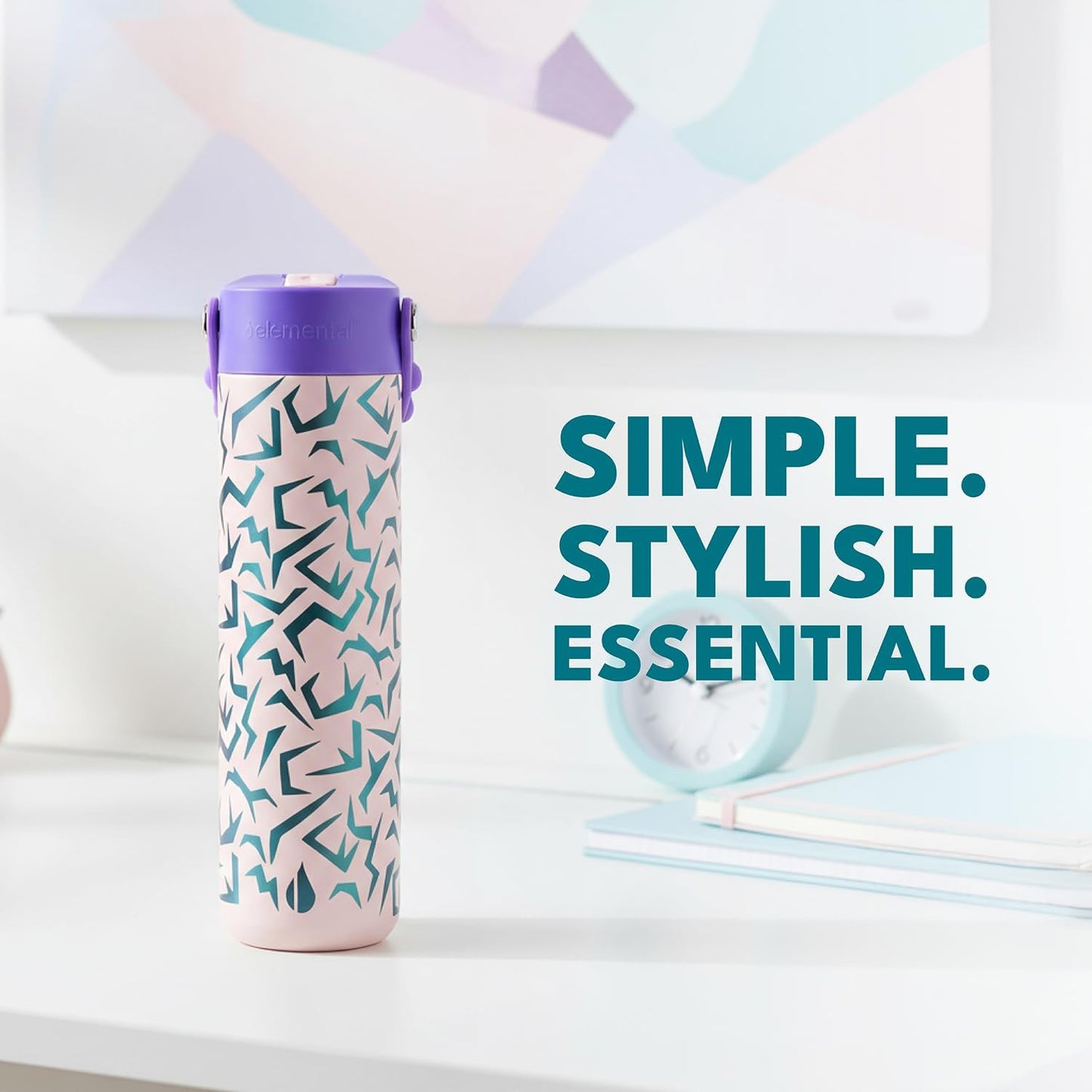 Insulated Water Bottle for Teen Boys & Girls, Stainless Steel Water Bottle with Straw & Pop-It Handle, Leak-Proof Water Bottles for School, Travelling and Sport - Light Patterns - 24oz