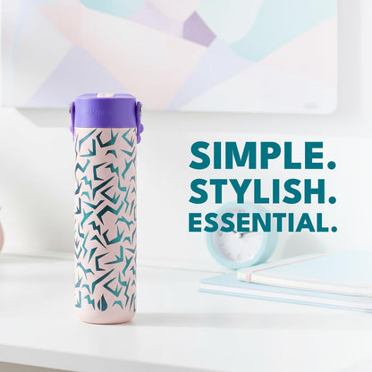 Insulated Water Bottle for Teen Boys & Girls, Stainless Steel Water Bottle with Straw & Pop-It Handle, Leak-Proof Water Bottles for School, Travelling and Sport - Light Patterns - 24oz